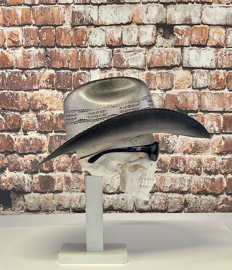 Bull-Hide, Bangora Gray/Black Straw Cowboy Hat: 4″ Brim, Elastic Bandana HAND-
