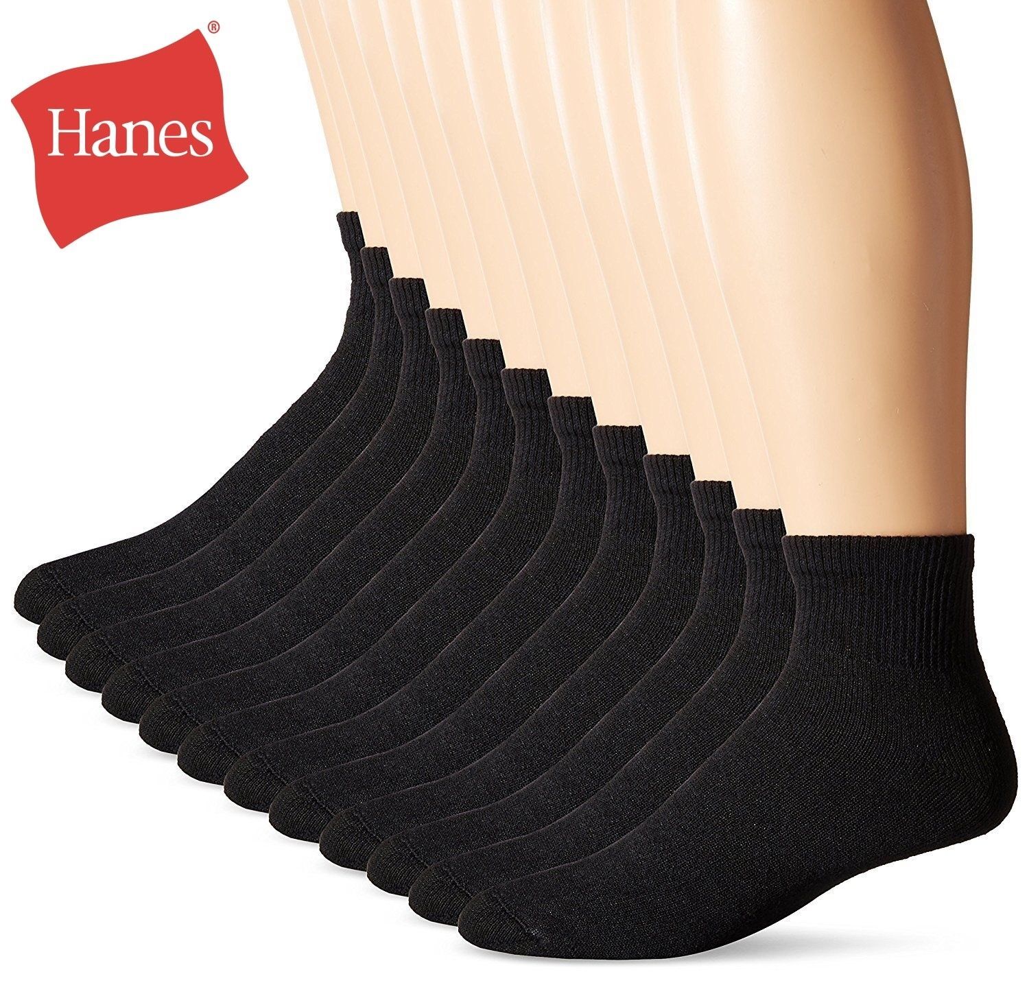 Hanes Men’s Cushion Ankle Socks (Size 6-12, 6-Pack) Black White