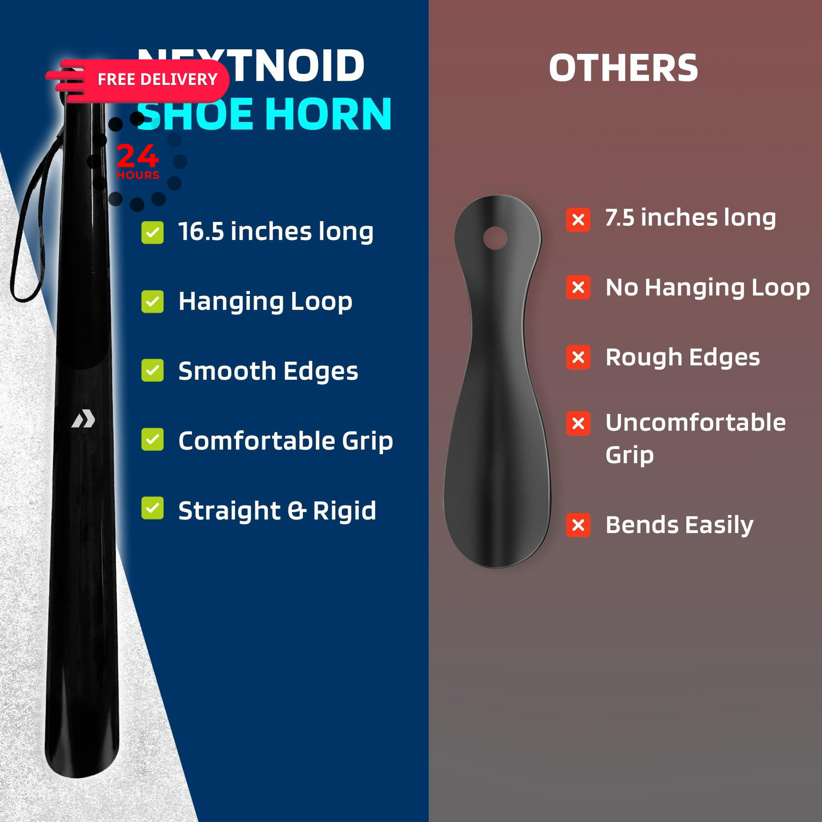 Nextnoid Shoe Horn Long Handle for Seniors – 16.5 Inches, 16.5″ Black (Pack2)