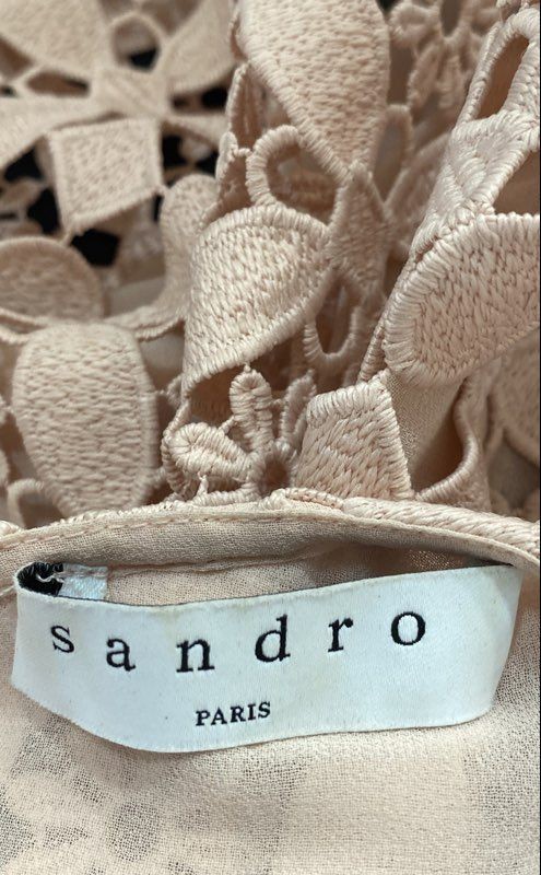 Sandro Women’s Blush Pink Geometric Eyelet Lace 2-Piece Suit Set Top Skirt Sz 2