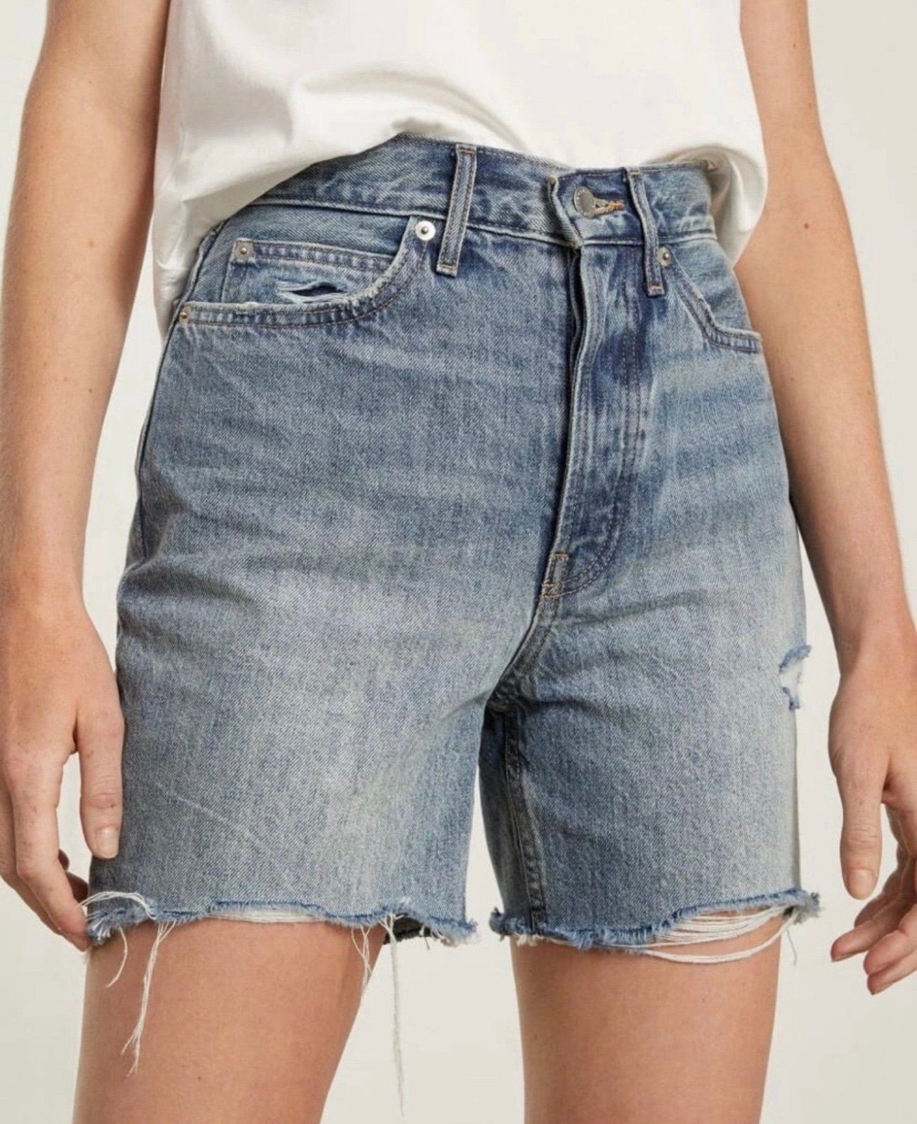 Everlane Rigid Way High Denim Jean Short High Rise Button Fly Medium Wash Sz 26