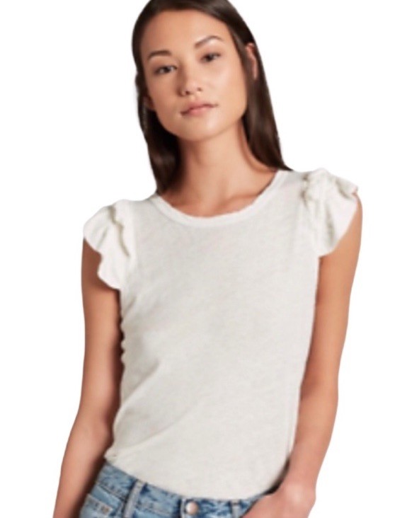Current Elliot Double Ruffle Muscle Shirt Star White Linen Blend Size 1 NWT