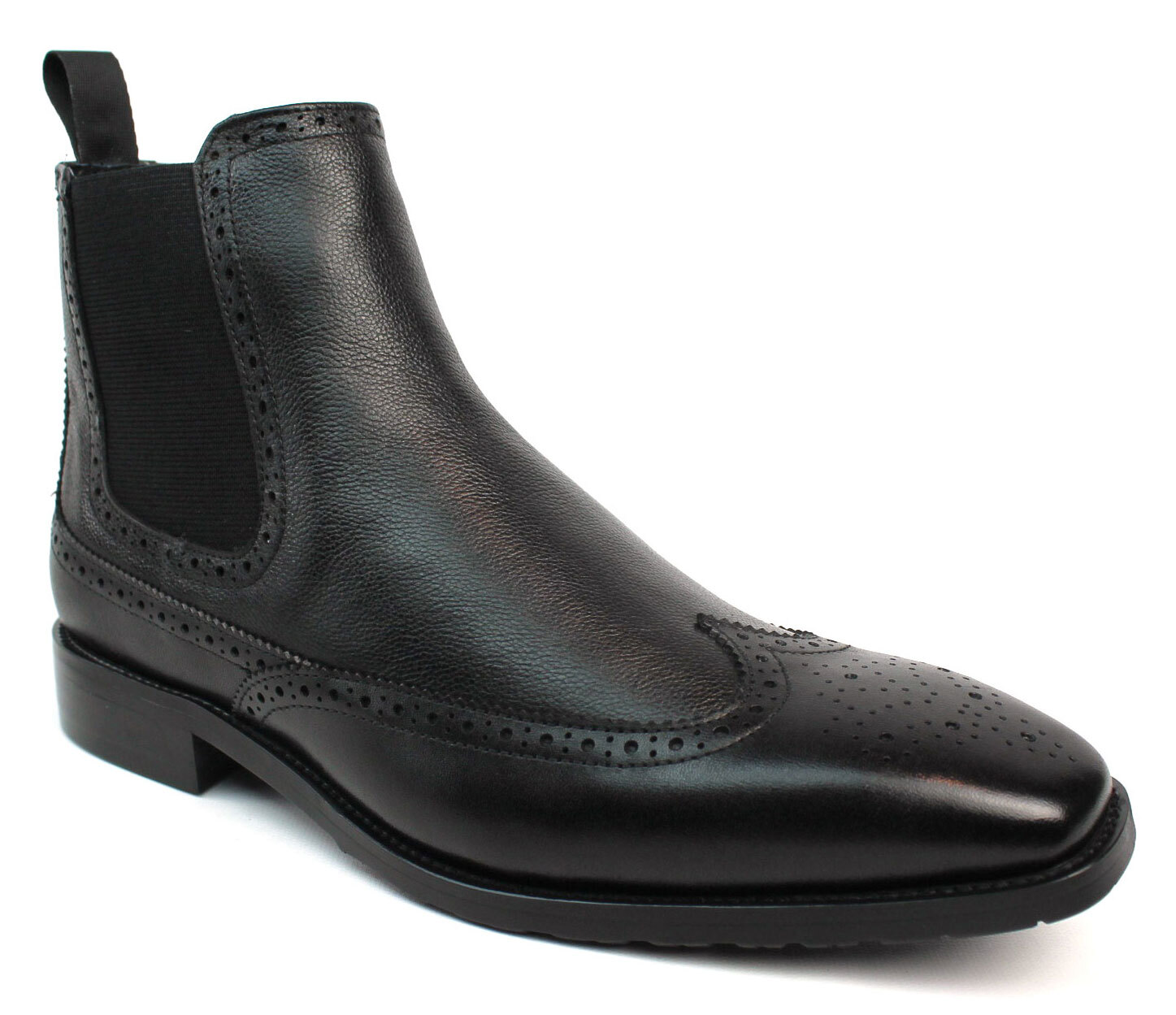 Men’s Exclusive Genuine Leather Black Wing Tip Chelsea Boots With Zipper AZAR