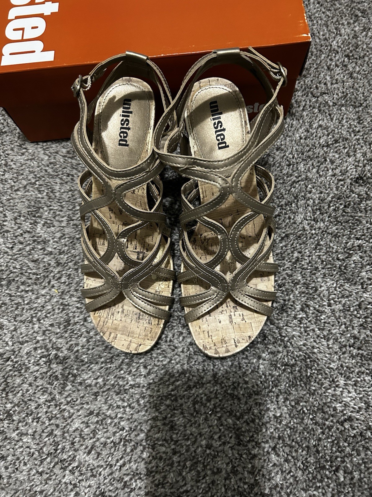 Unlisted Take The Bet Wedge Sandals Women’s 9M Champagne Cork Heel Strappy