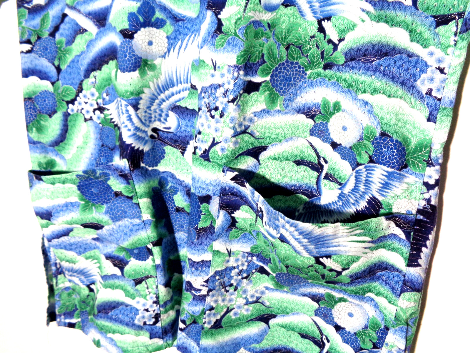 Women’s Cotton, Blue/Green, Oriental Design Scrub Top in Size XS