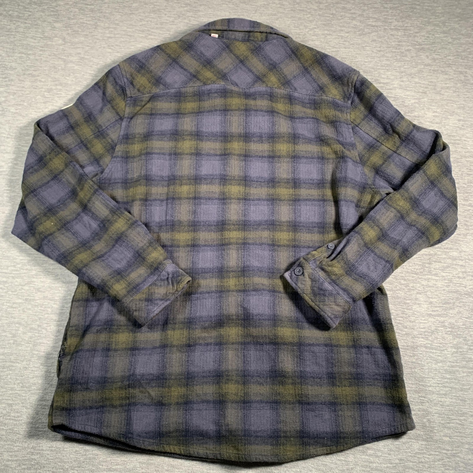 Globe Wanderer Shacket Shirt Mens XL Blue Green Plaid Organic Cotton Button Up