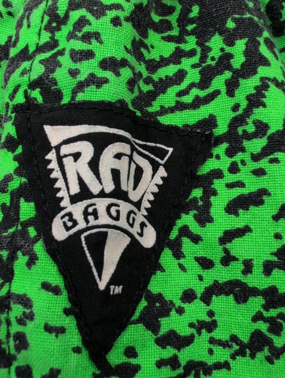Vintage Rad Raggs Neon Green Abstract Print Hammer Pants Size L USA Made 80s 90s