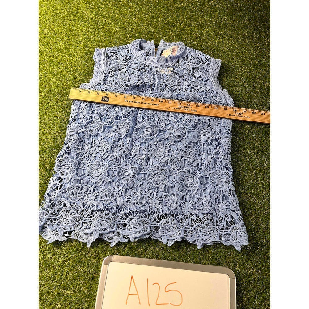 Nanette Lepore Crochet Top Light Blue Sleeveless Lace Exposed zipper