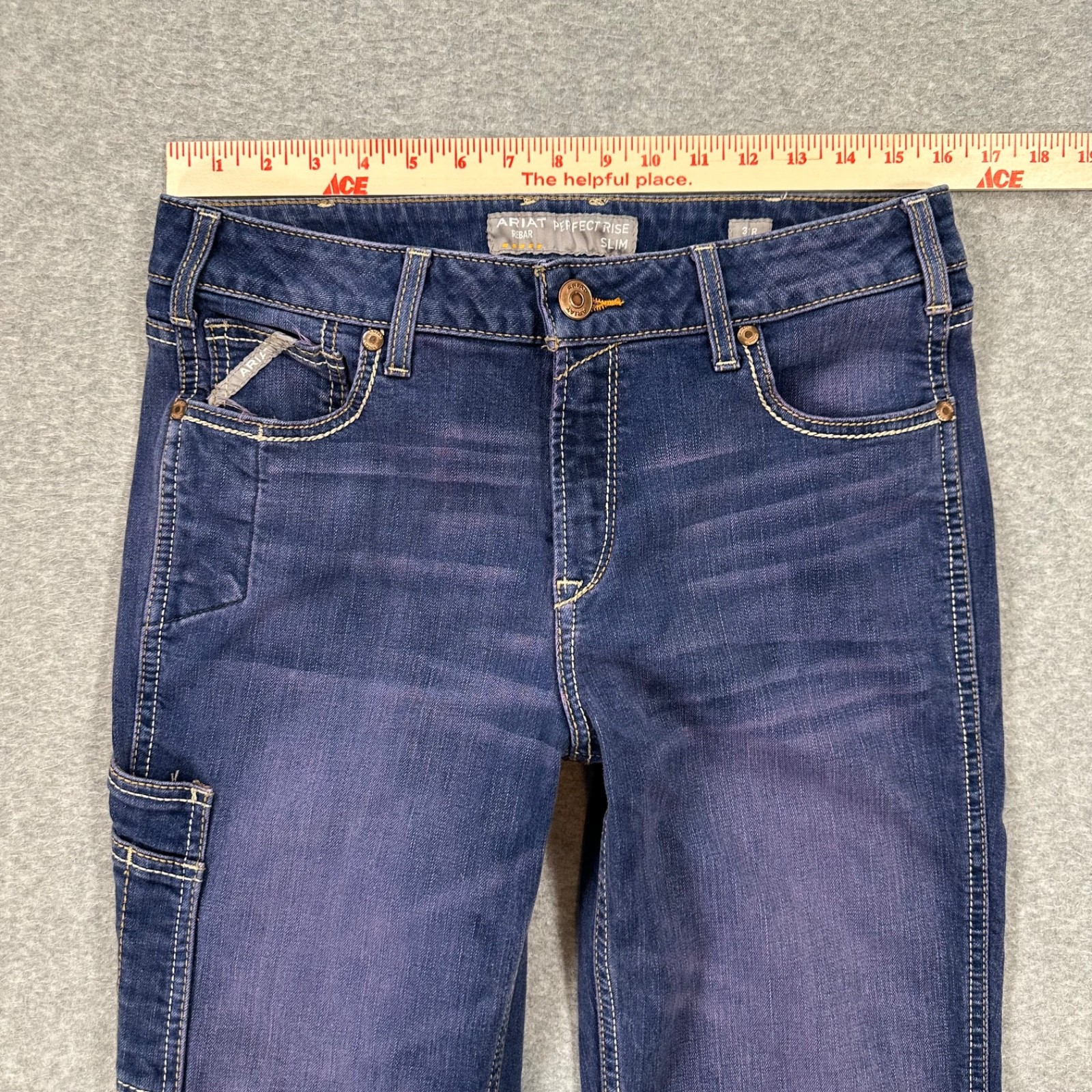Ariat Jeans Women’s 31R Perfect Rise Rebar Slim Stretch Denim Purple Raw Hem