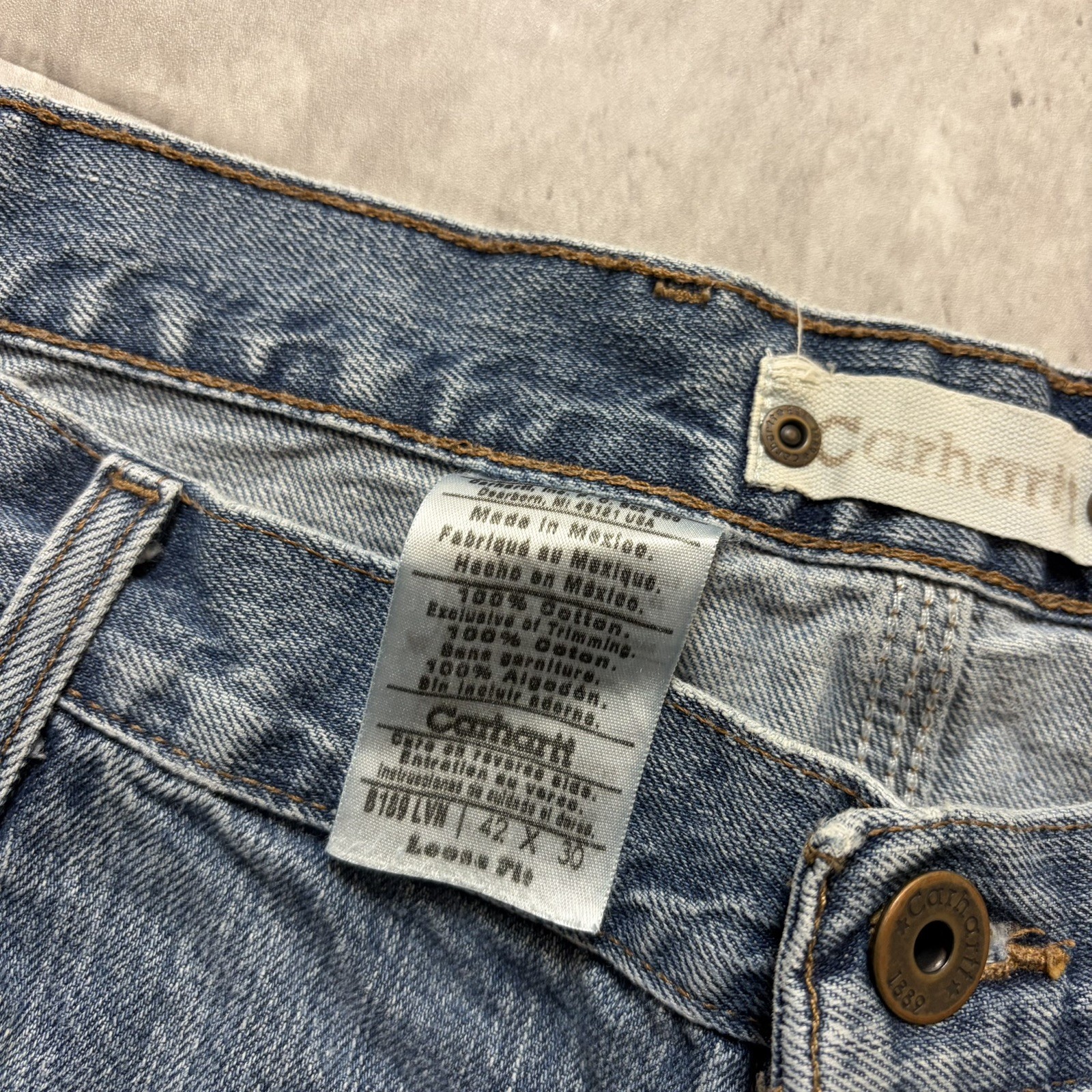 Carhartt B189 LVN Carpenter Jeans 42×30 Loose Fit Workwear Denim Utility