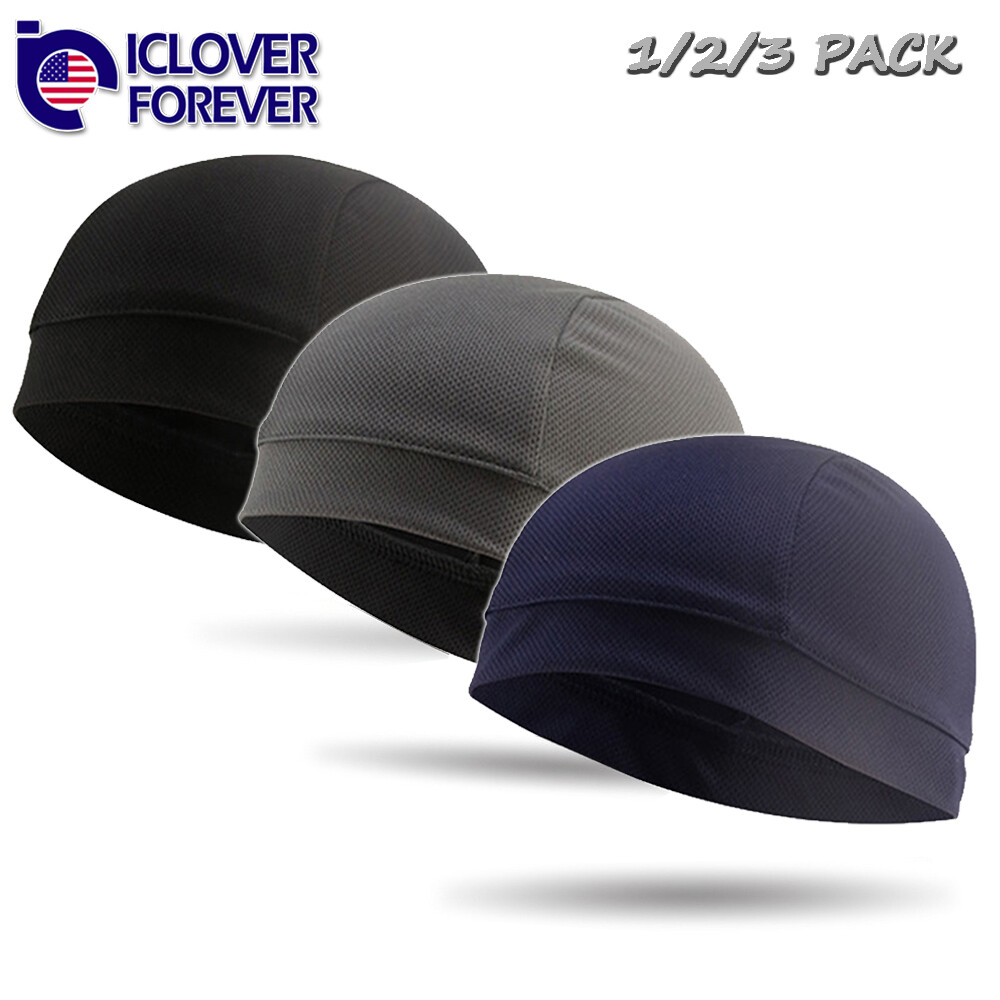 3Pcs Moisture Sweat Wicking Skull Cap Cycling Head Wrap Helmet Liner Beanie Hat