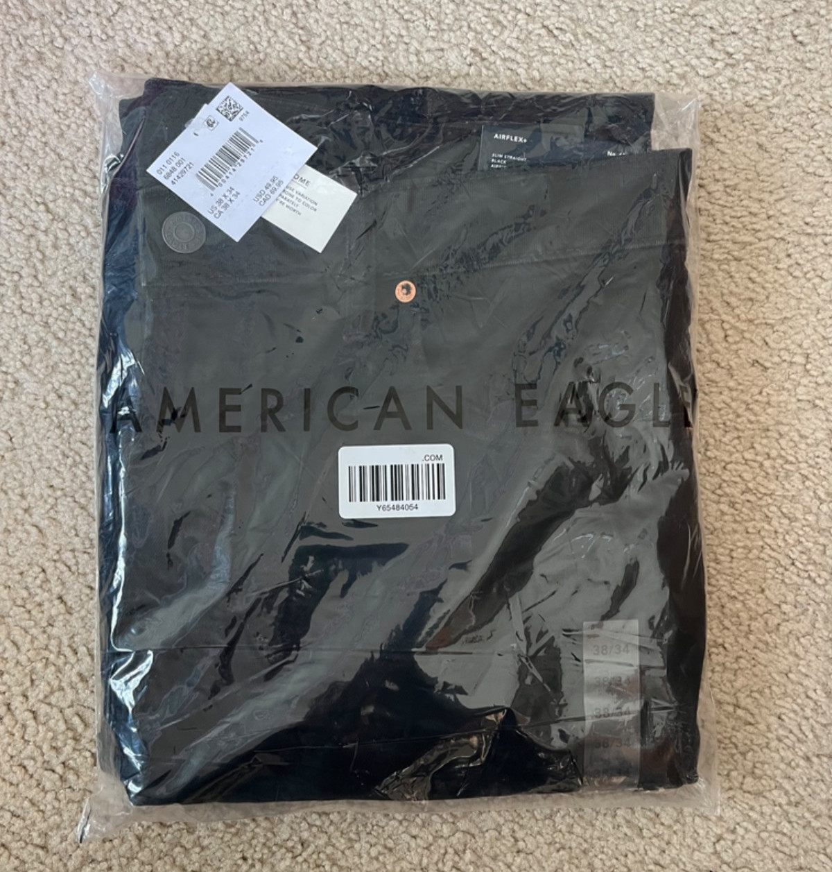 American Eagle Mens Airflex+ Slim Straight Black 38×34 Brand New