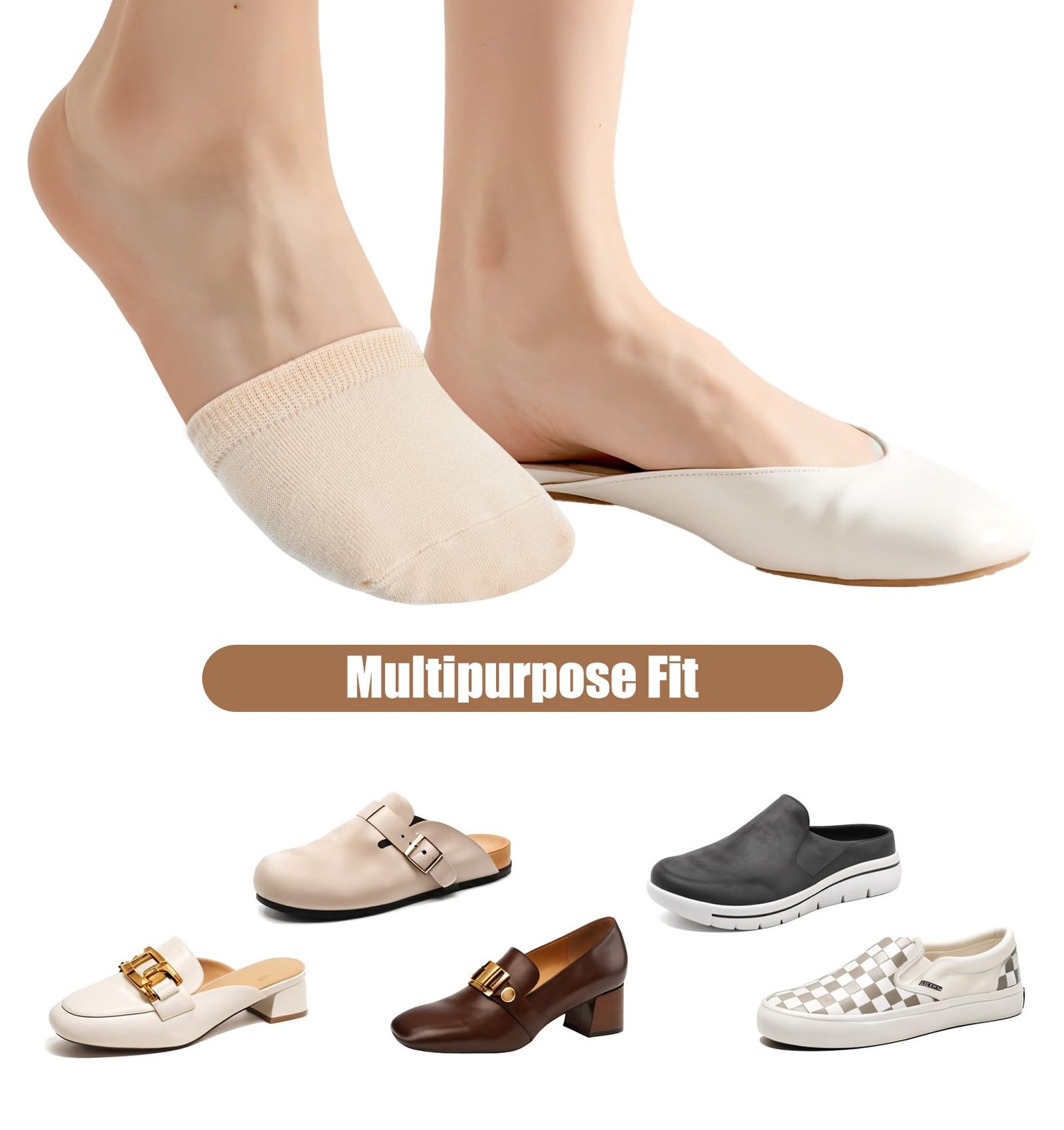 8× Invisible Toe Socks Non-slip Mules Half Socks Toe Topper Covers for Womens US