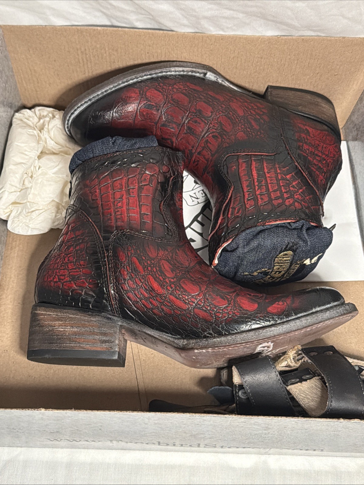 FREEBIRD SANTIAGO “RED CROCO” HARNESS ANKLE BOOTS WOMEN’S Size 7