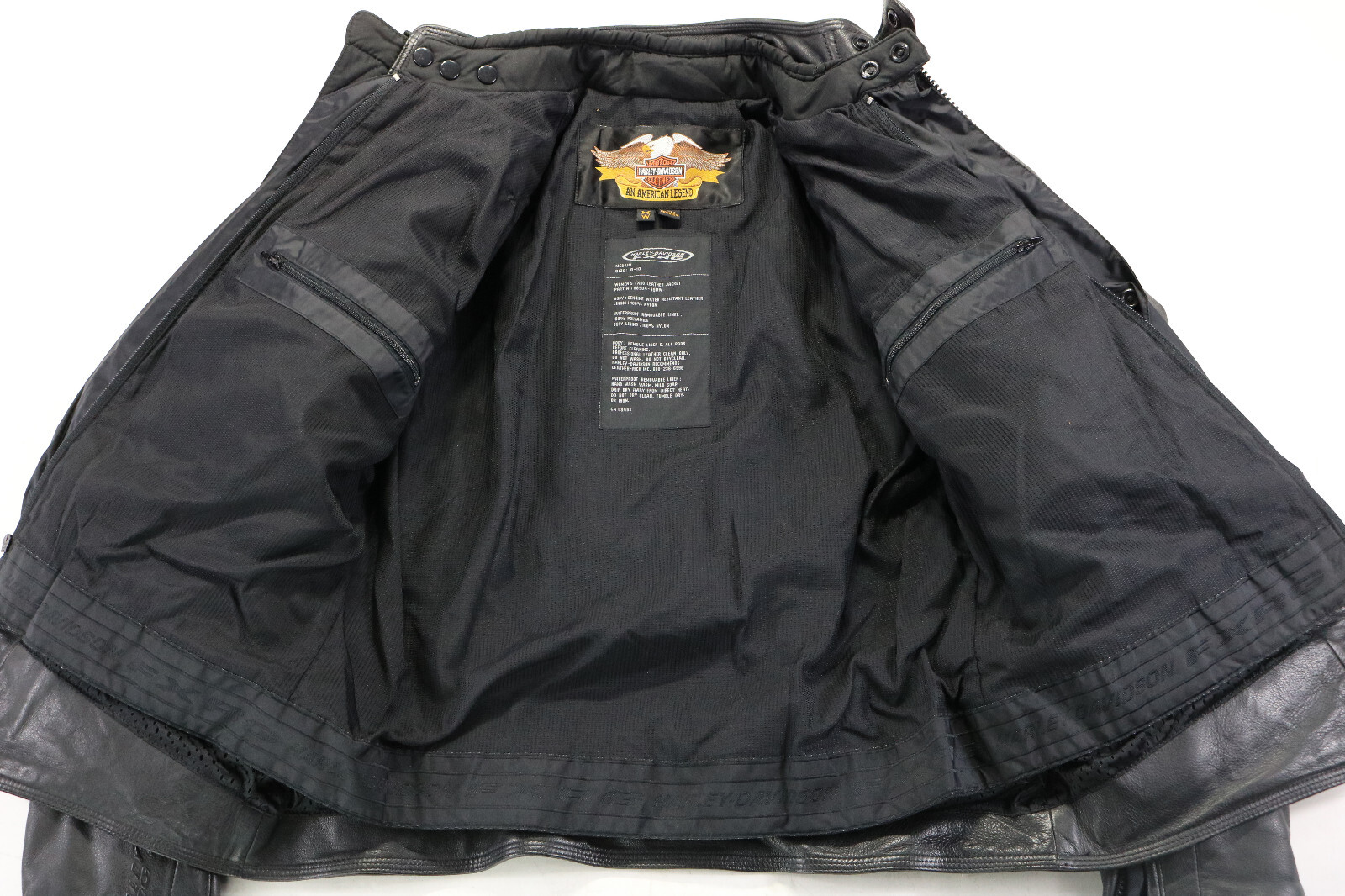 harley davidson jacket M black leather FXRG waterproof liner armor bar zip snap