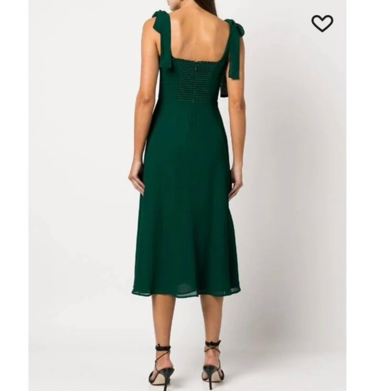 Reformation Emerald Green Twilight Midi Cocktail Slit Dress Size 2