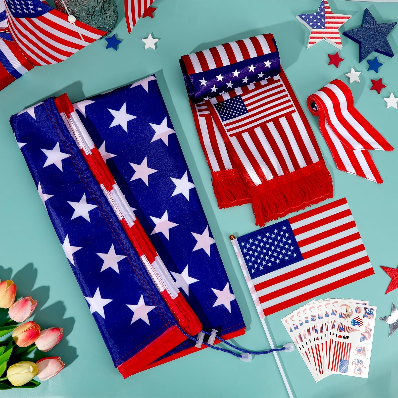 American Flag Costume Set, Patriotic USA One Size, Red, Blue, White