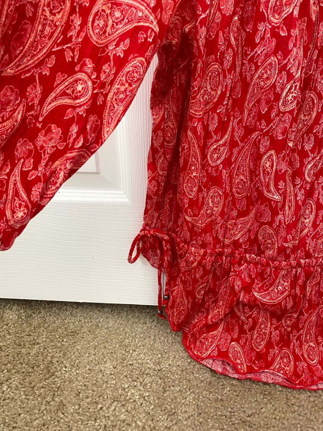 Faded Glory Plus Size XL 16-18 Red Paisley Boho Peasant Blouse
