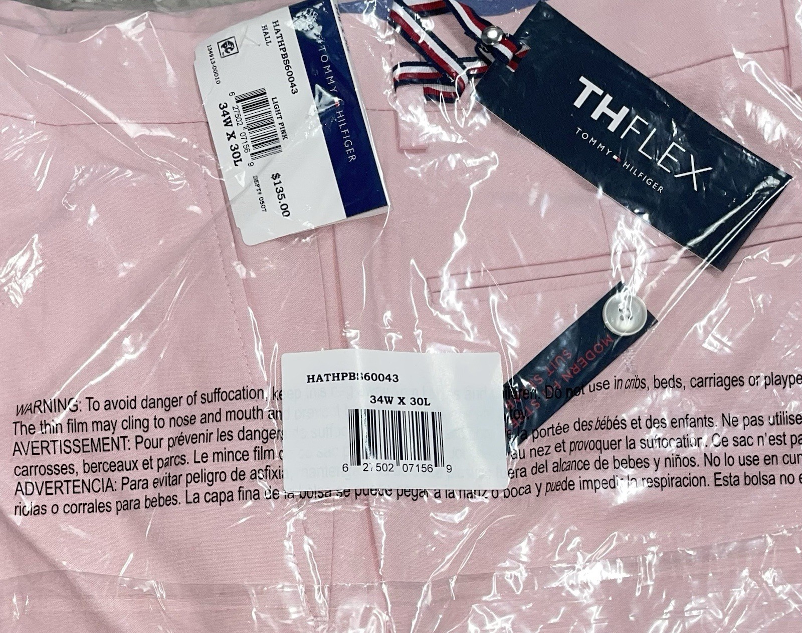 Tommy Hilfiger Soft Pink Modern-Fit TH Flex Chambray Pants 34/30 New NWT