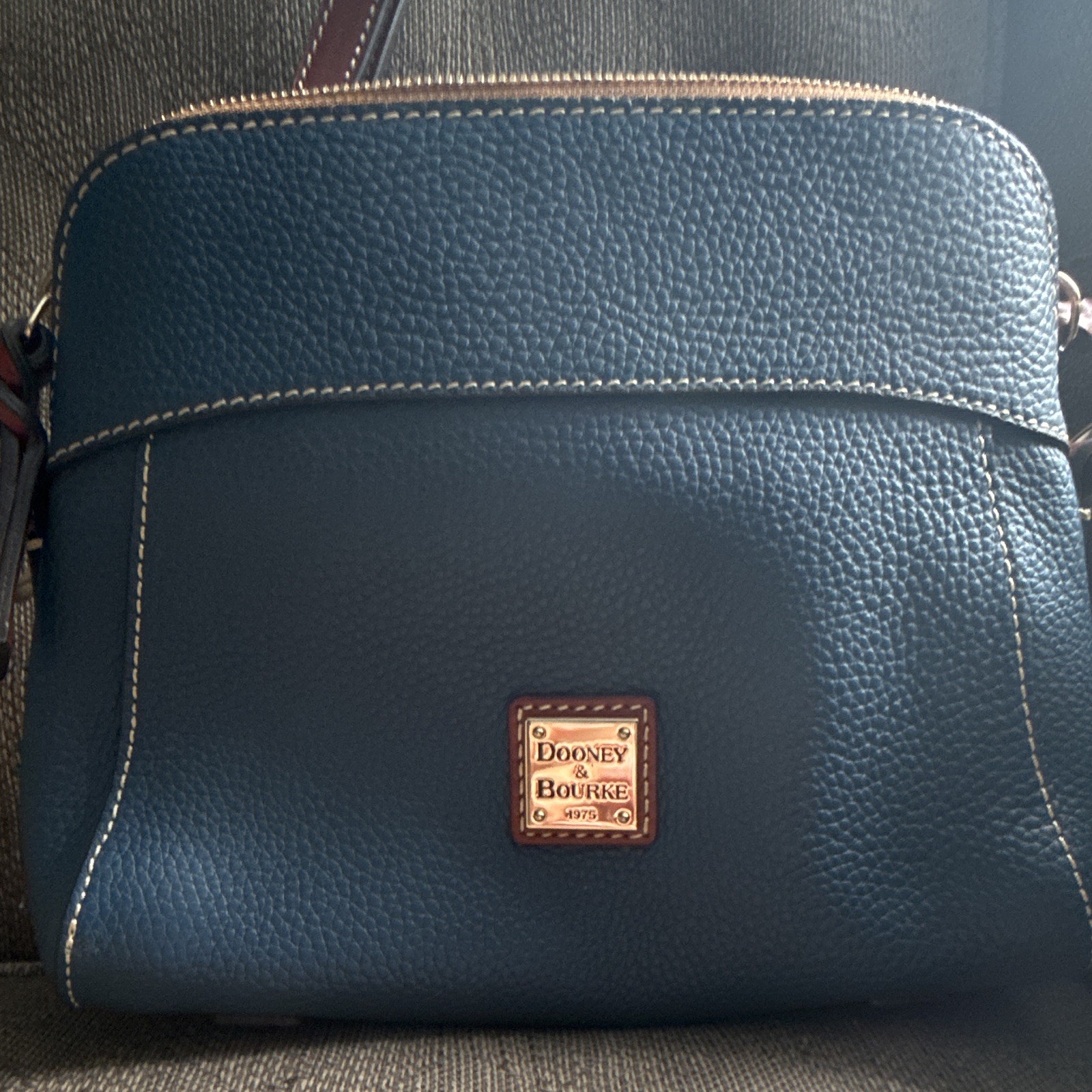 Dooney & Bourke Cameron Crossbody Pebbled Blue/Brown Zip, Dust Bag