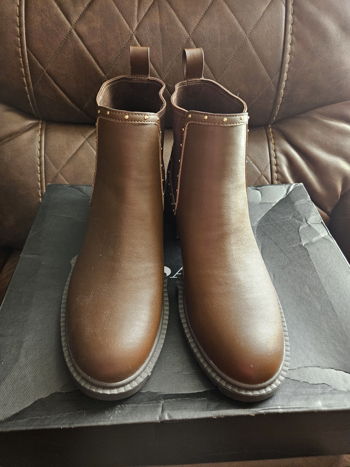 Coach Lory Leather Booties, Size 9 B in Walnut New