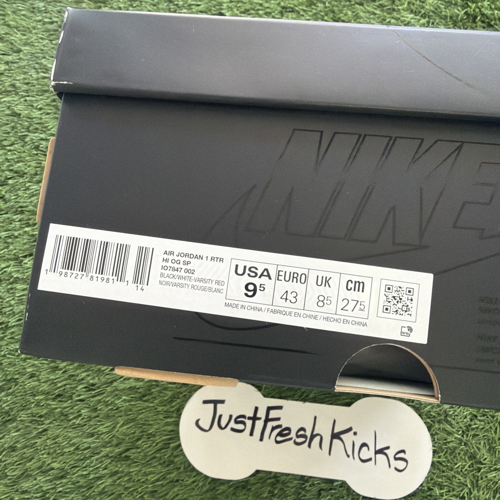 * EMPTY SHOE BOX * Size 9.5 – Air Jordan 1 High Fragment Union Royal IO7847-002