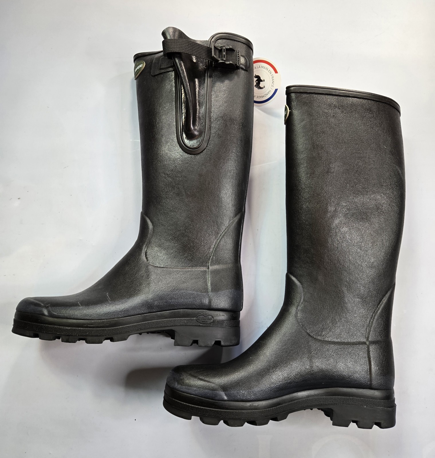 LE CHAMEAU VIERZON LEATHER LINED MEN’S BLACK WELLINGTON BOOTS MADE IN FRANCE