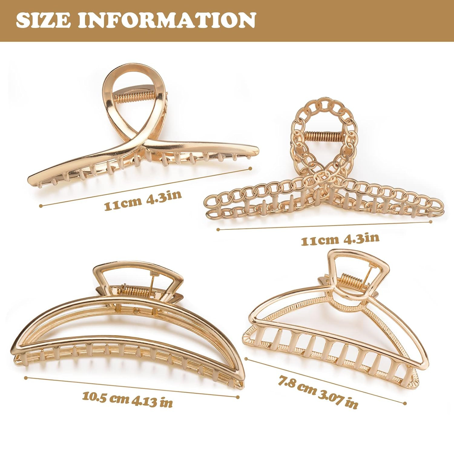 4 Pack Large Metal Hair Clips for Thin to Thick Curly Hair, 4.3 Inch Big Nonslip