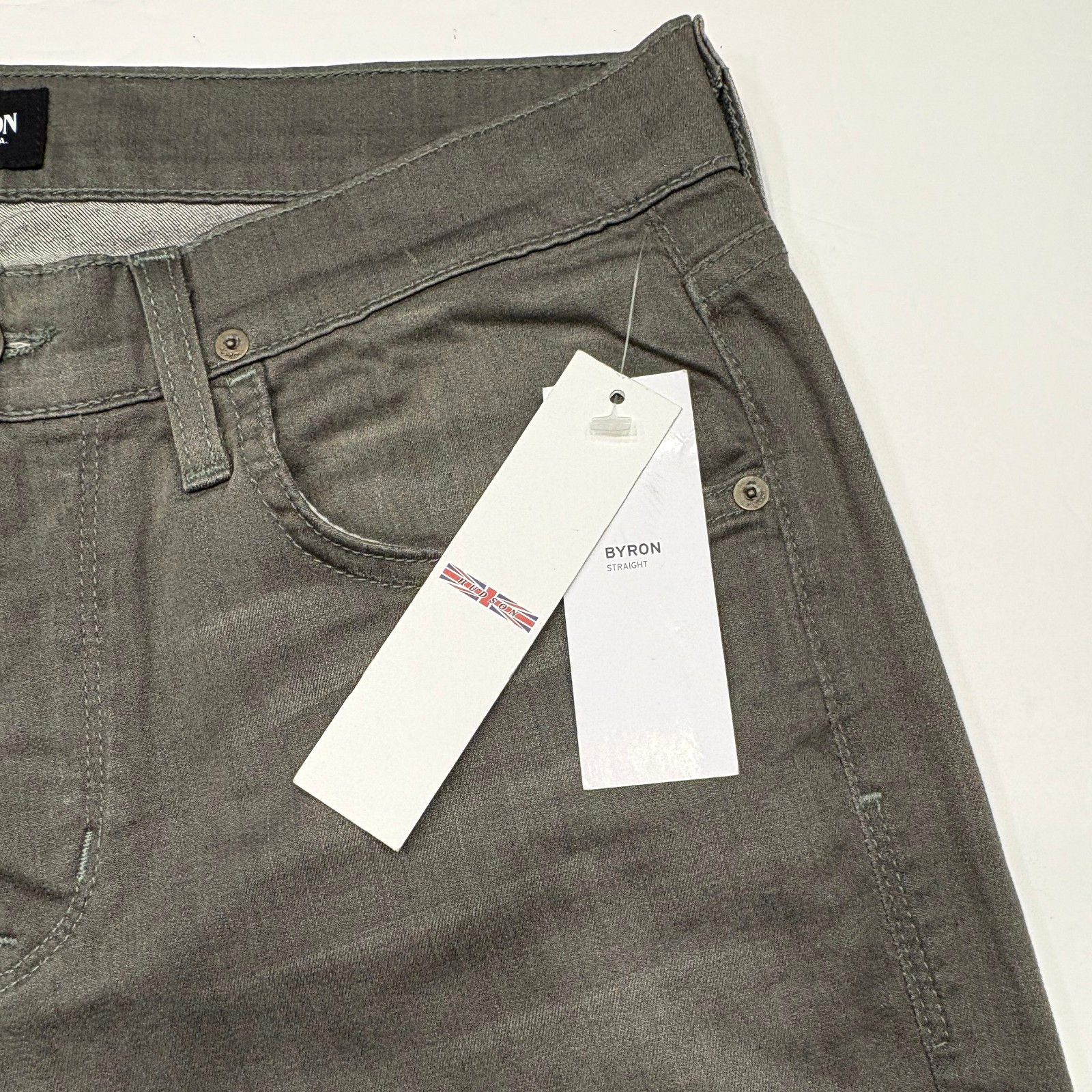HUDSON BYRON NWT$195 STRAIGHT GREEN JEANS BUTTON FLY 97.5% COTTON USA-MADE SZ 33