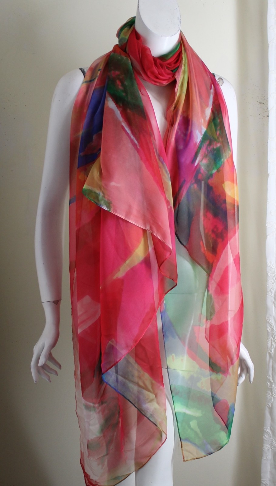 Designer Colorful HUGE Estate 78×54 Shawl Wrap Scarf Funky Fun Poly Synthetic