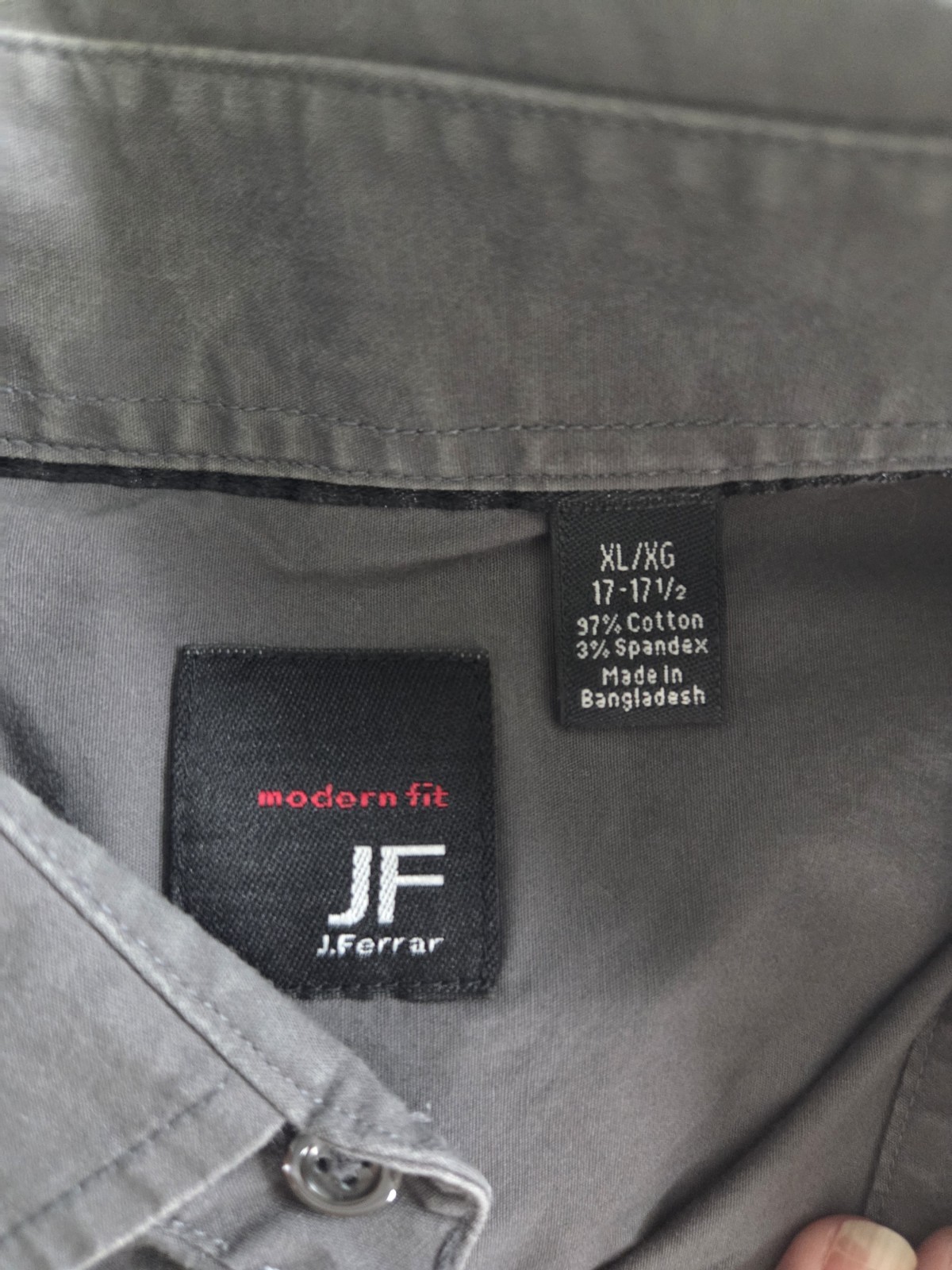 J.Ferrar Modern Fit Gray Solid Stretch Cotton/Spandex Dress Shirt 17-17.5 34/35
