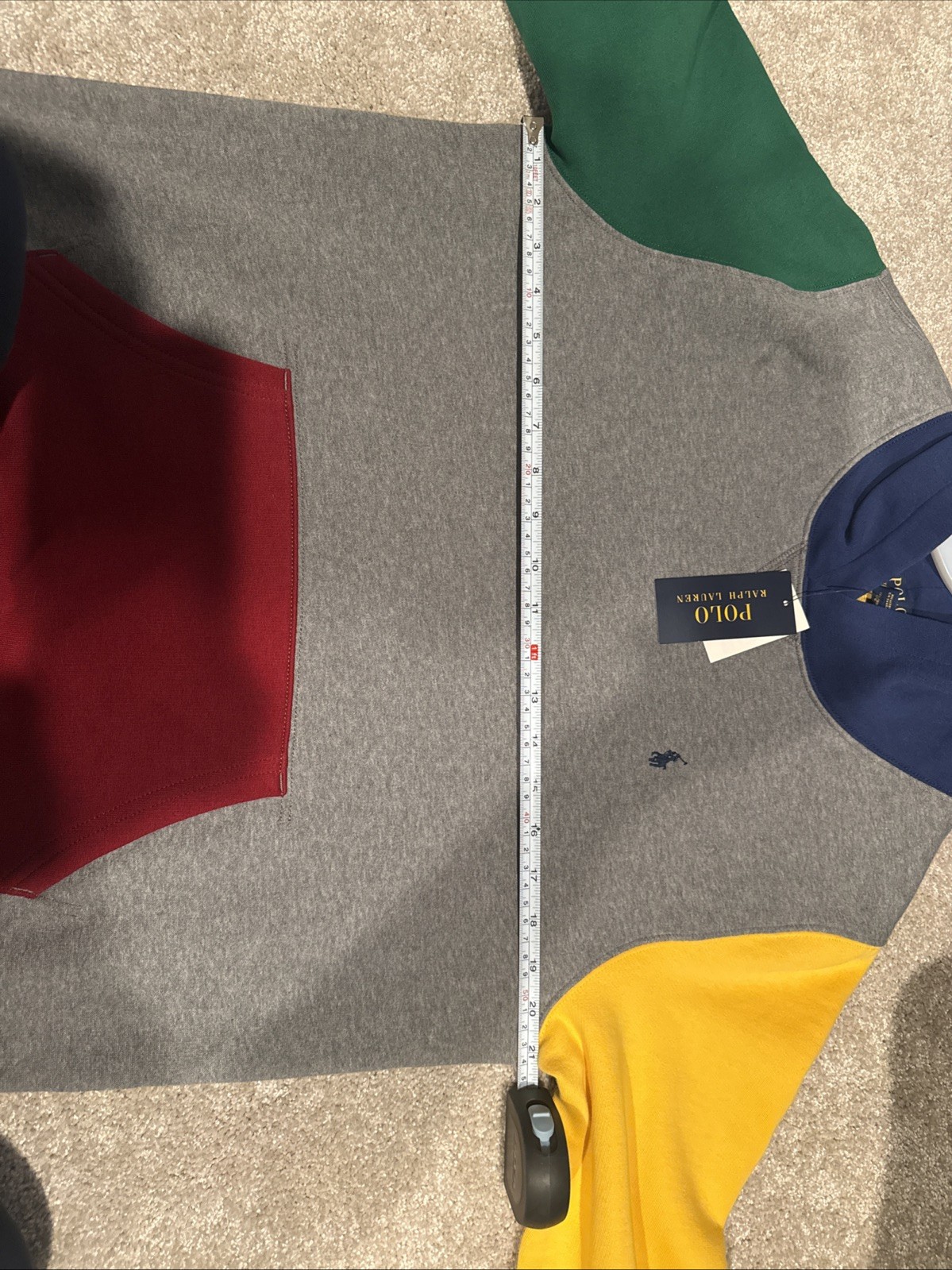 POLO RALPH LAUREN RL FLEECE COLOR BLOCKED HOODIE MULTICOLOR MENS SIZE XL NOTES