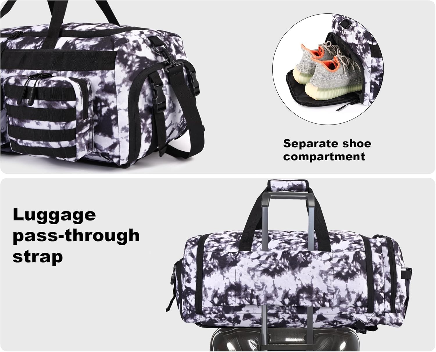 50L Tactical 3-in-1 Gym Duffle Backpack Laptop Shoe Compartment Travel Bag Black