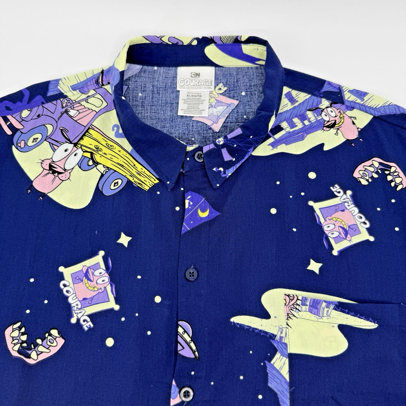Courage The Cowardly Dog All Over Print Button Up Shirt XL Cartoon Network Y2K