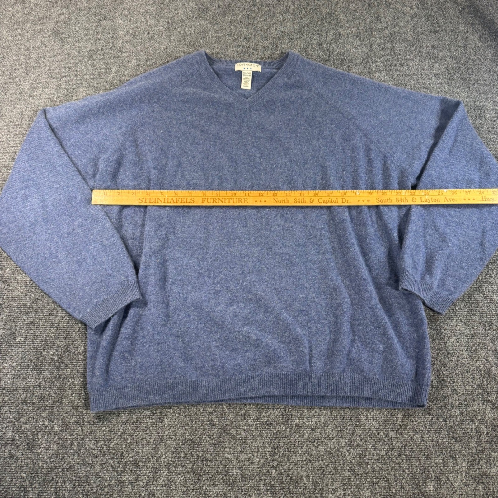 Covington Mens Blue 100% Cashmere V-Neck Raglan Sleeve Sweater XL 46-48 Heather