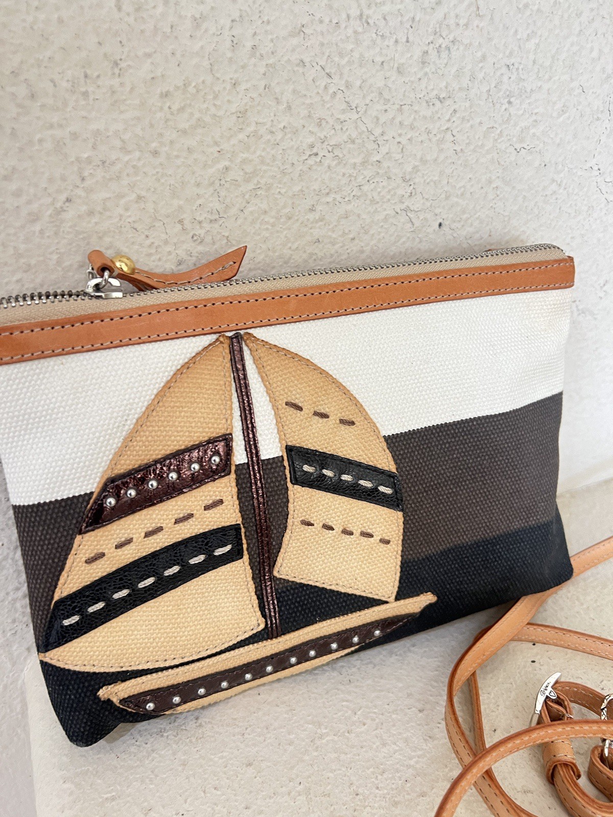 Genuine Brighton Windstar Canvas Cosmetic Bag w/Leather Star Applique E9564W NWT