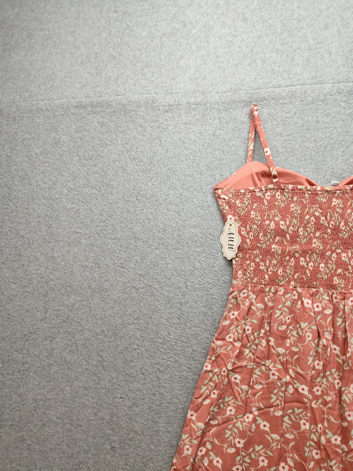 A U W Women Midi Dress L Coral Floral V Neck Adjustable Strap Button Up Summer
