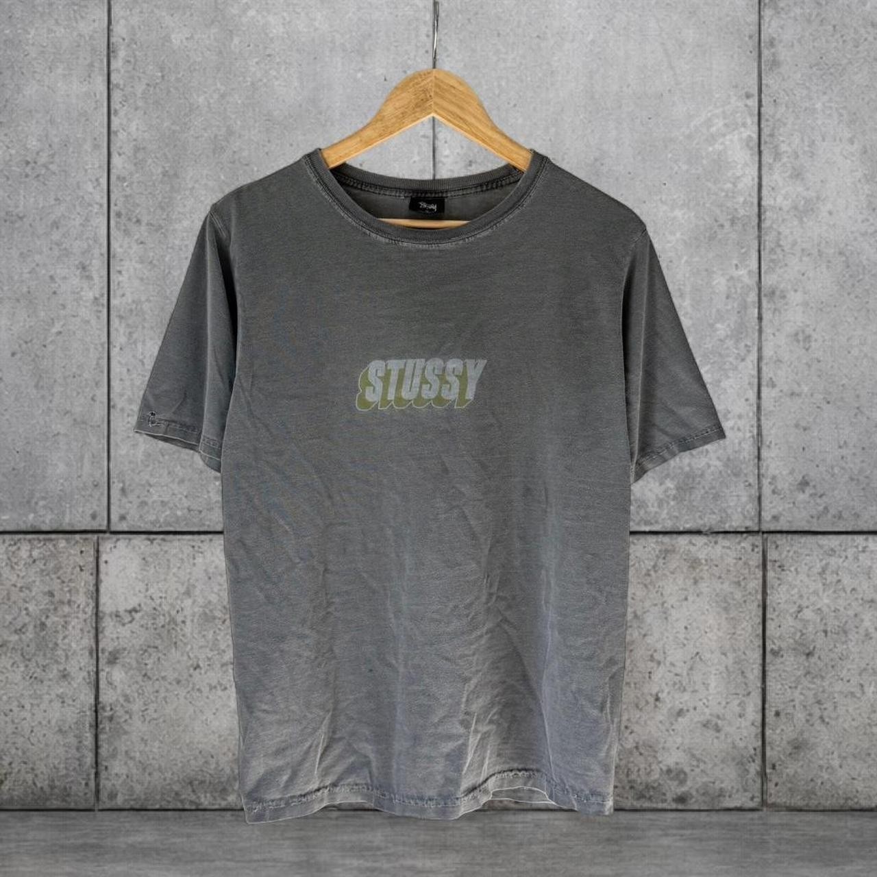 Stüssy Men’s Grey and Green T-shirt Size M