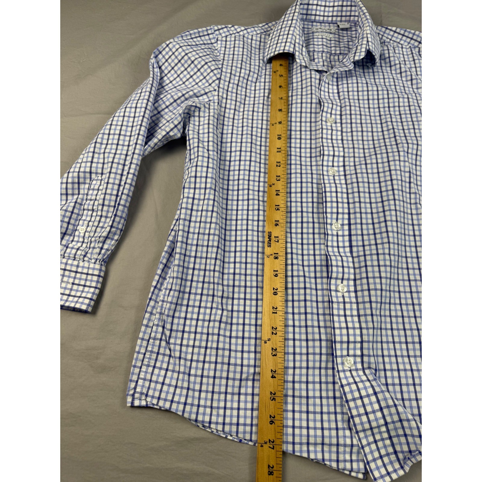Haggar Mens Classic Fit Blue White Check Button Down Shirt 15-15.5 32/33 WPL386