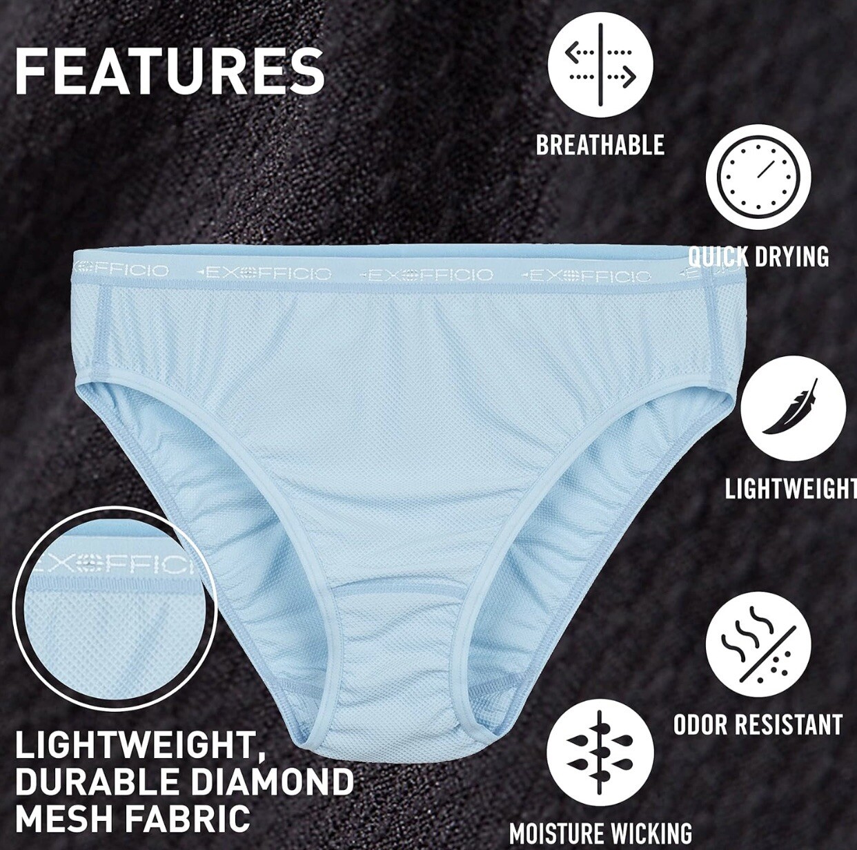 ExOfficio Women’s Give-N-Go Bikini Briefs – Size S Air Blue Turquoise NIB