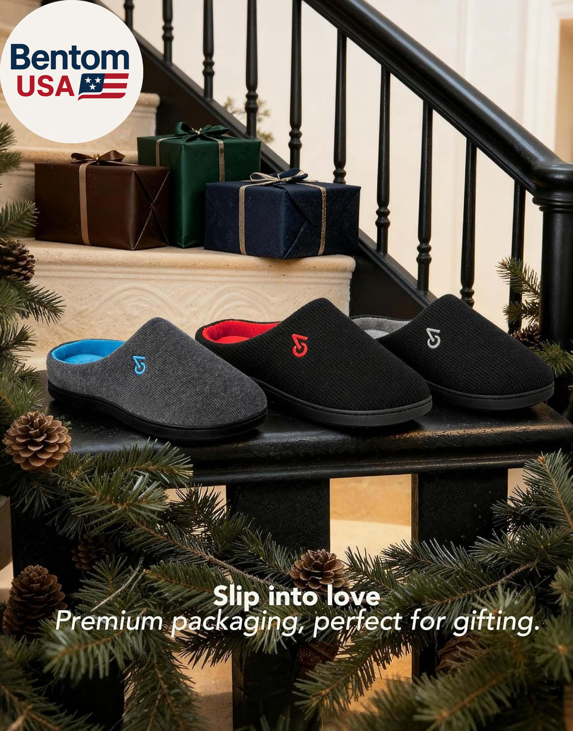 Men’S Two-Tone Memory Foam House Slippers Indoor Outdoor Durable Rubber Sole