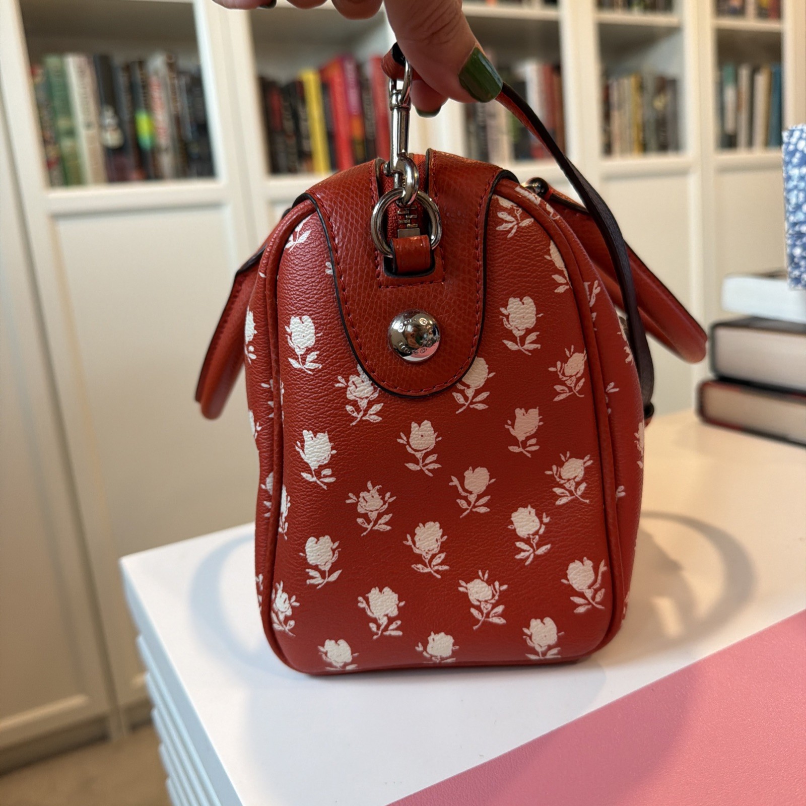 Coach Mini BENNETT Satchel In Floral Print Coated Canvas RED Crossbody