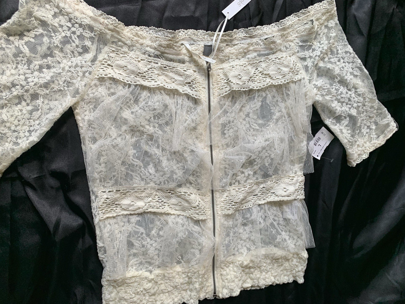 Goddess Wing ☀️ Blouse Top Women Woman Size Large Lace Off White Beige Zipper