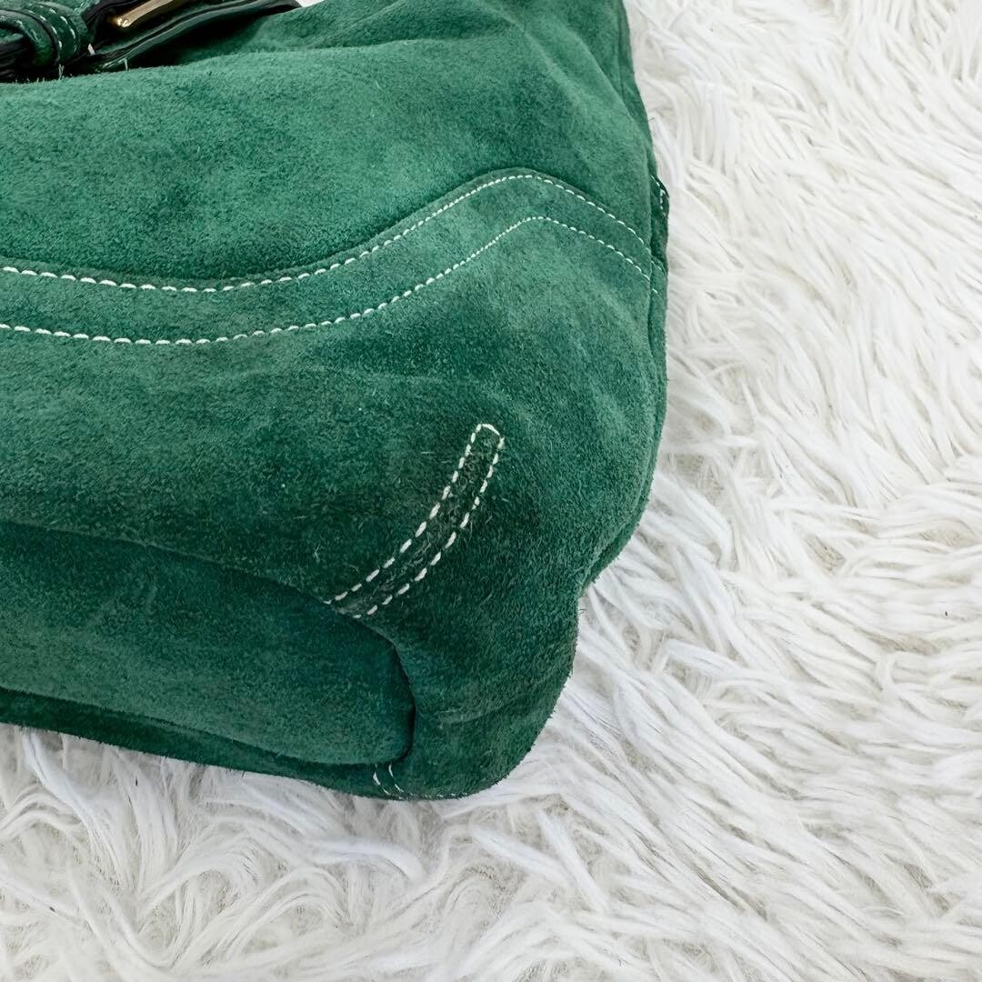 COACH Vintage Suede Hobo Shoulder Bag Green Gold Tassel Women 12.6in Lush Style