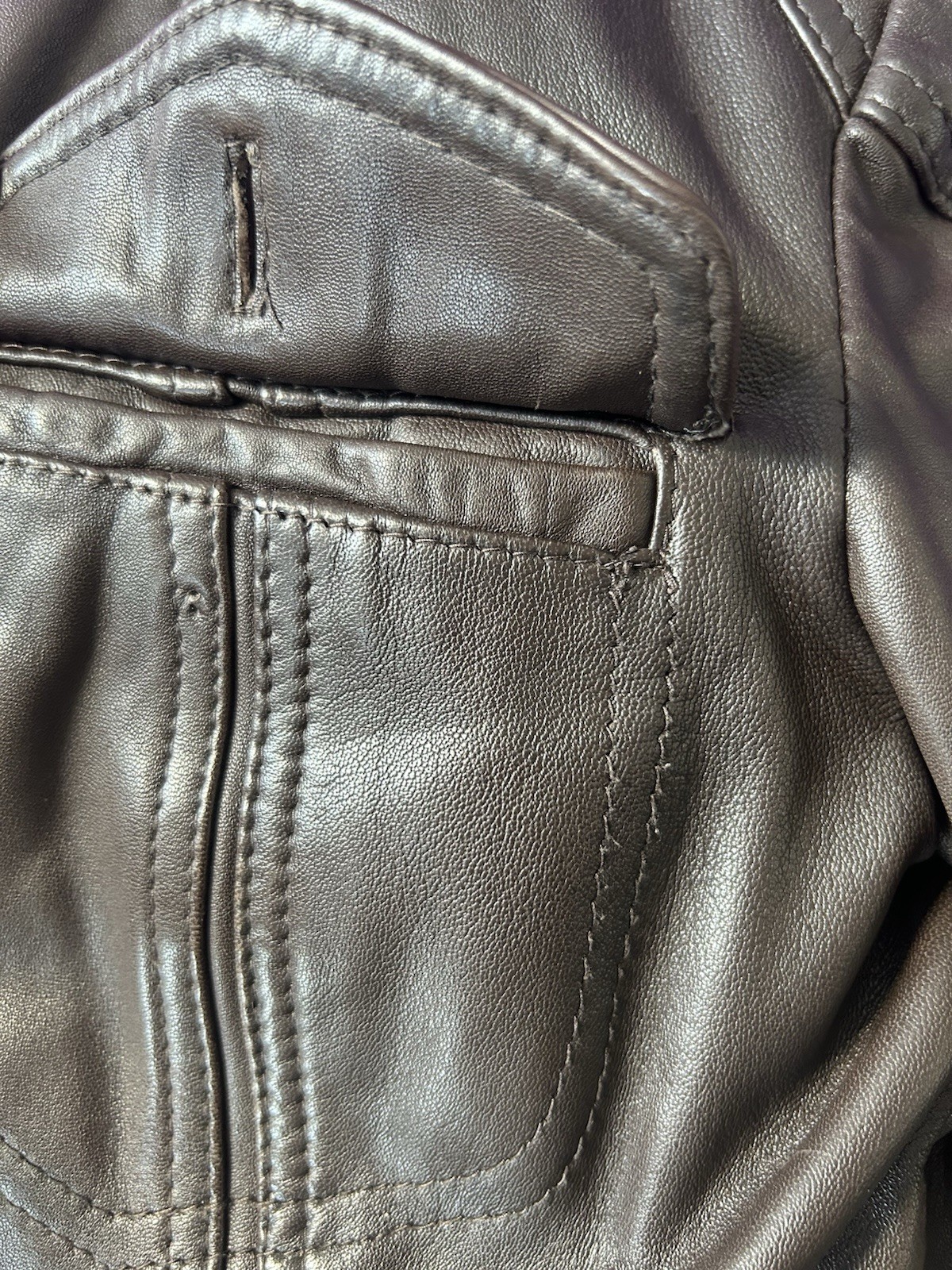 Kenneth Cole Reaction Brown Leather Jacket Full Zip Pockets Women’s XS