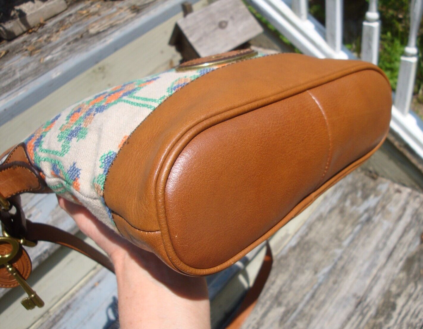 FOSSIL Brown Leather Crossbody Handbag Shoulder Boho Hobo Hippie Vintage Maddox