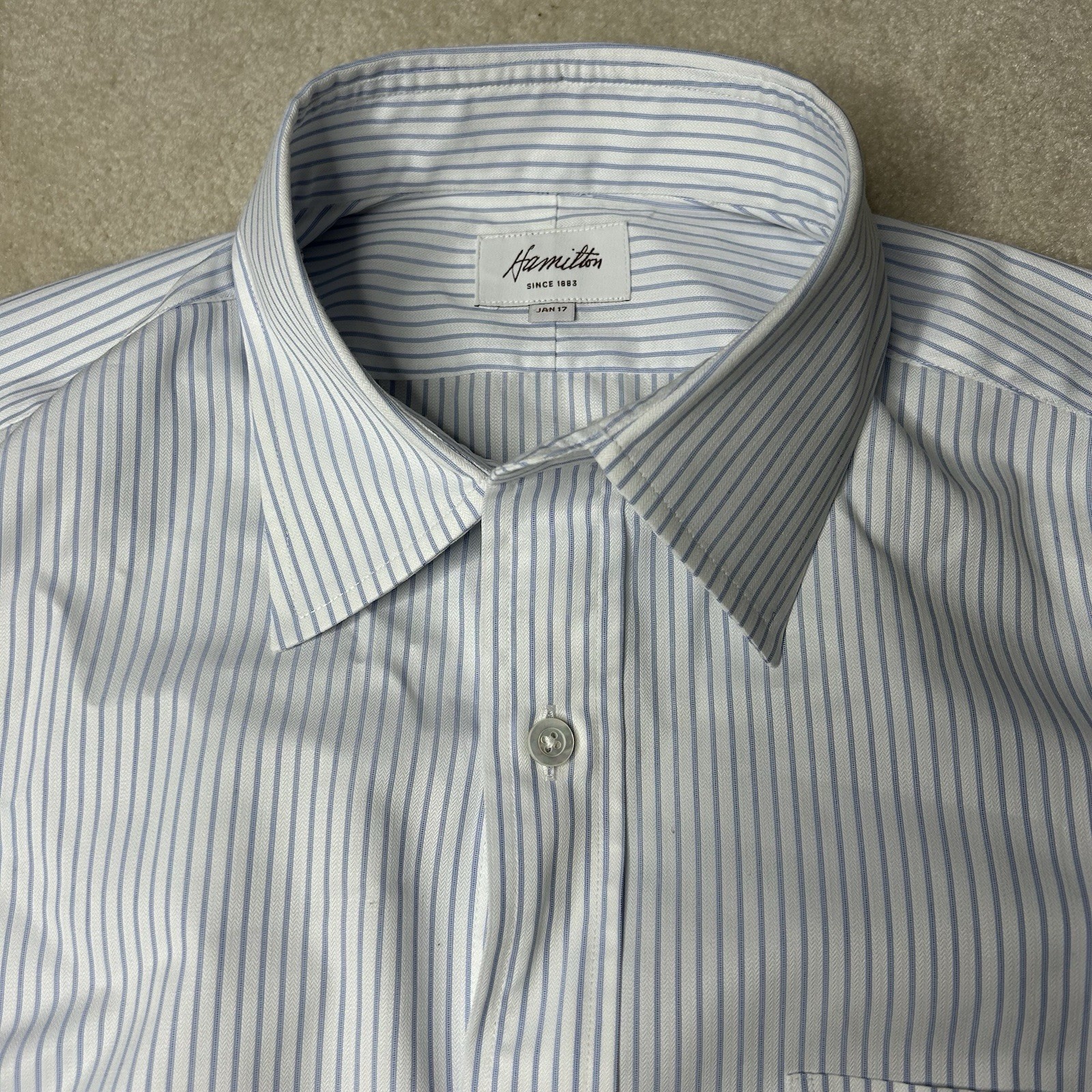Hamilton Shirt Co. Dress Shirt Mens 15.5 43 Made In USA Button Up Large Poplin