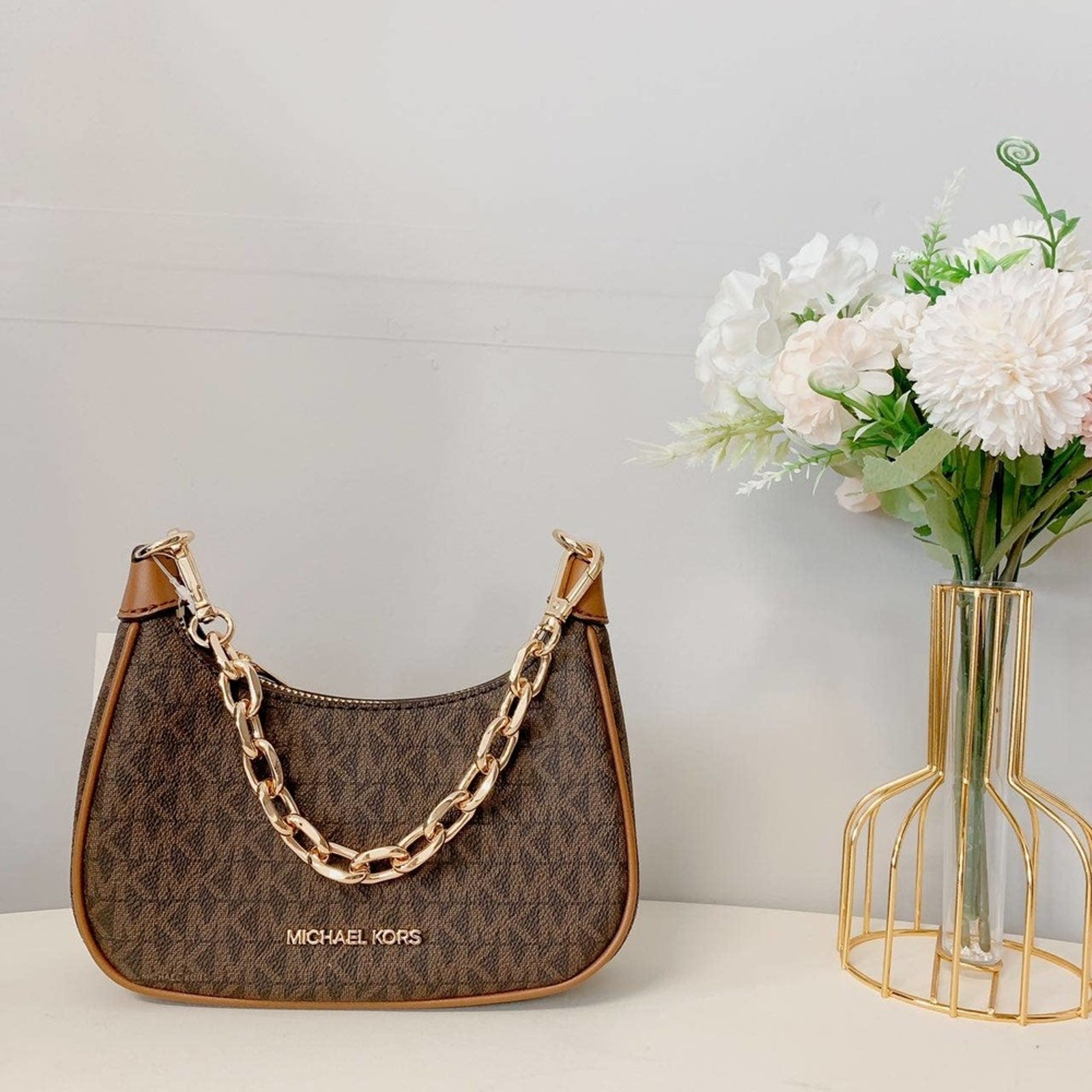 Michael Kors 35R3G4CC1B Cora Mini Shoulder Crossbody Pouchette Bag IN BROWN
