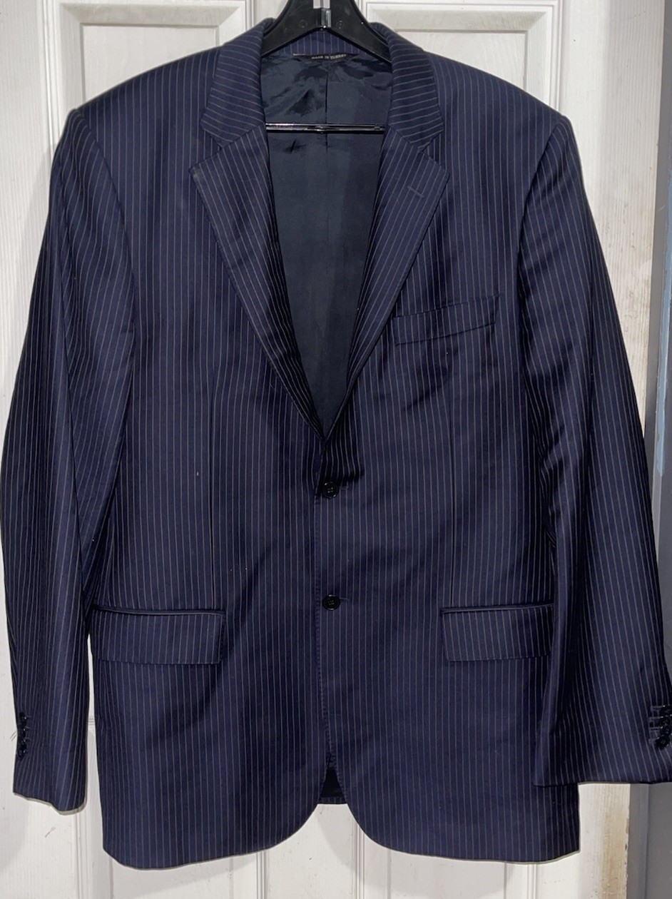 ERMENEGILDO ZEGNA X Sarar Mens Navy Pinstripe Wool Suit Blazer 44L Pants 36×32