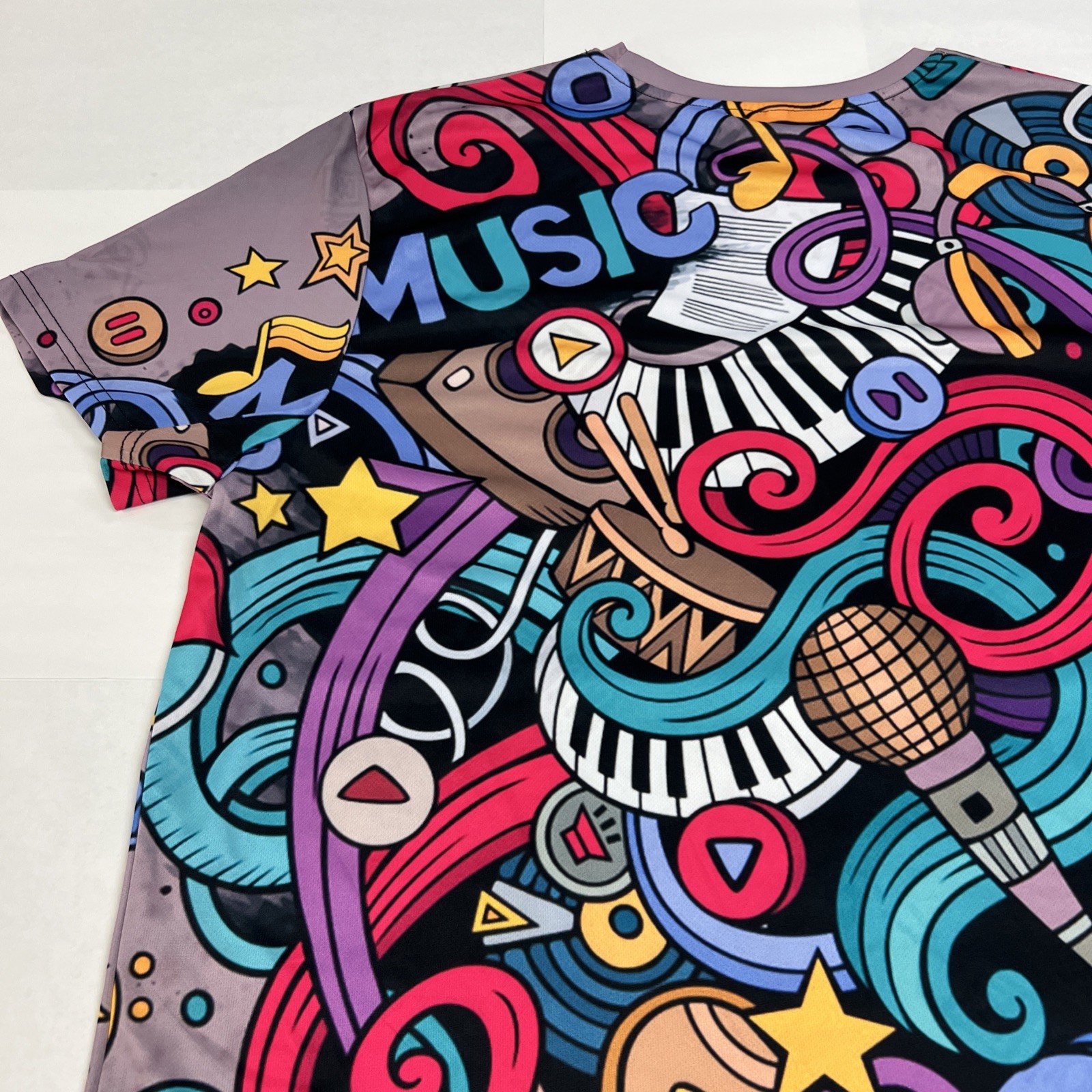 Vintage 3/2XL Psychedelic Music Crazy Print Shirt Multicolor Stretchy